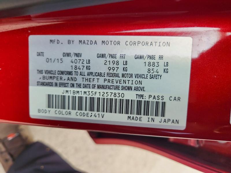 51798646 :رقم المزاد ، JM1BM1M35F1257830 vin ، 2015 Mazda 3 مزاد بيع