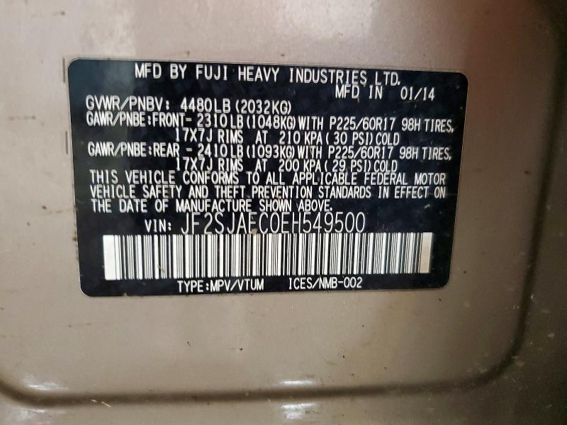 Aukcja sprzedaży 2014 Subaru Forester, vin: JF2SJAEC0EH549500, numer aukcji: 54239736