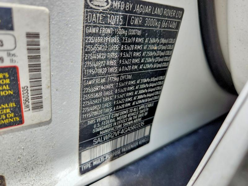 Продажа на аукционе авто 2016 Land Rover Range Rover Sport, vin: SALWR2VF4GA560335, номер лота: 53527456