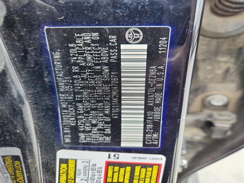 Продаж на аукціоні авто 2021 Toyota Camry, vin: 4T1C11AK2MU470671, номер лоту: 54117626