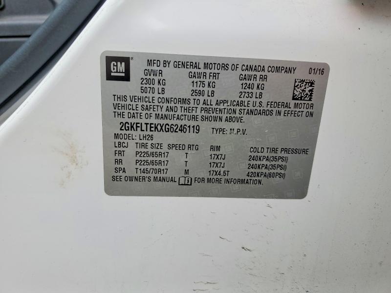 53038916 :رقم المزاد ، 2GKFLTEKXG6246119 vin ، 2016 Gmc Terrain مزاد بيع