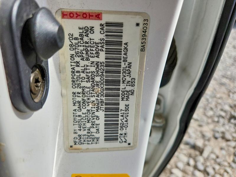 Aukcja sprzedaży 2003 Lexus Es 300, vin: JTHBF30GX30094235, numer aukcji: 50943596