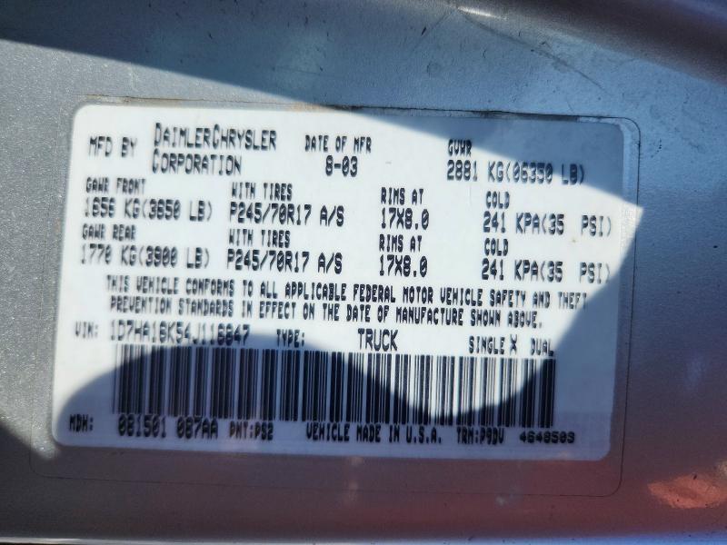 Aukcja sprzedaży 2004 Dodge Ram 1500, vin: 1D7HA16K54J116847, numer aukcji: 54161036