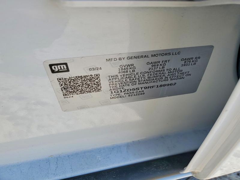 53452796 :رقم المزاد ، 1G1ZD5ST9RF189962 vin ، 2024 Chevrolet Malibu مزاد بيع
