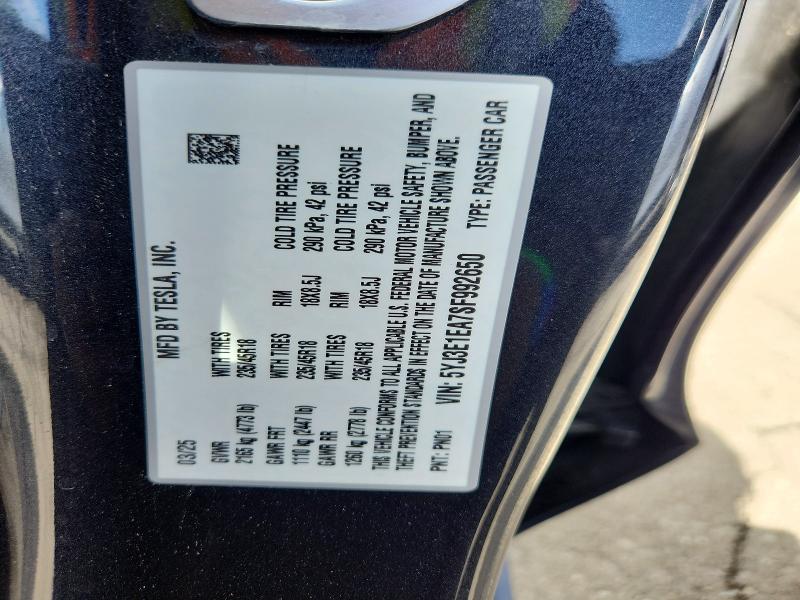 Продажа на аукционе авто 2025 Tesla Model 3, vin: 5YJ3E1EA7SF992650, номер лота: 52536546