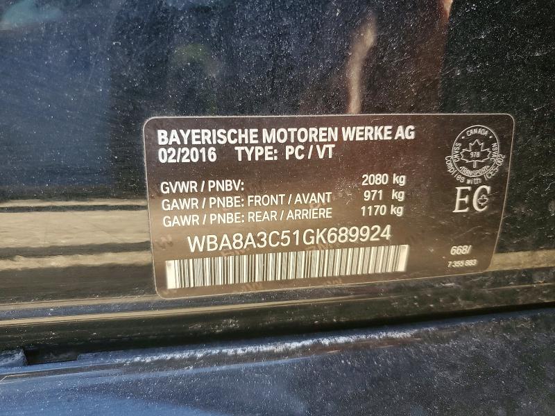 Продаж на аукціоні авто 2016 Bmw 320, vin: WBA8A3C51GK689924, номер лоту: 54449686