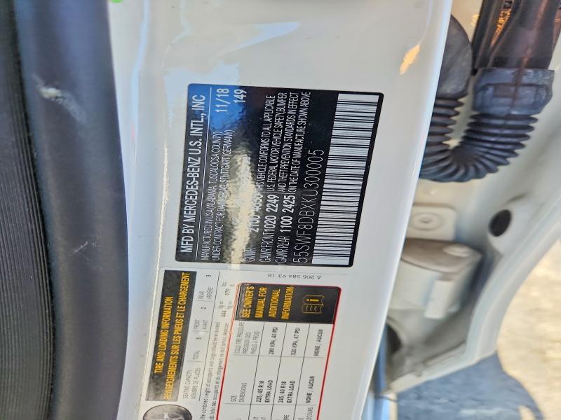 53739926 :رقم المزاد ، 55SWF8DBXKU300005 vin ، 2019 Mercedes-benz C مزاد بيع