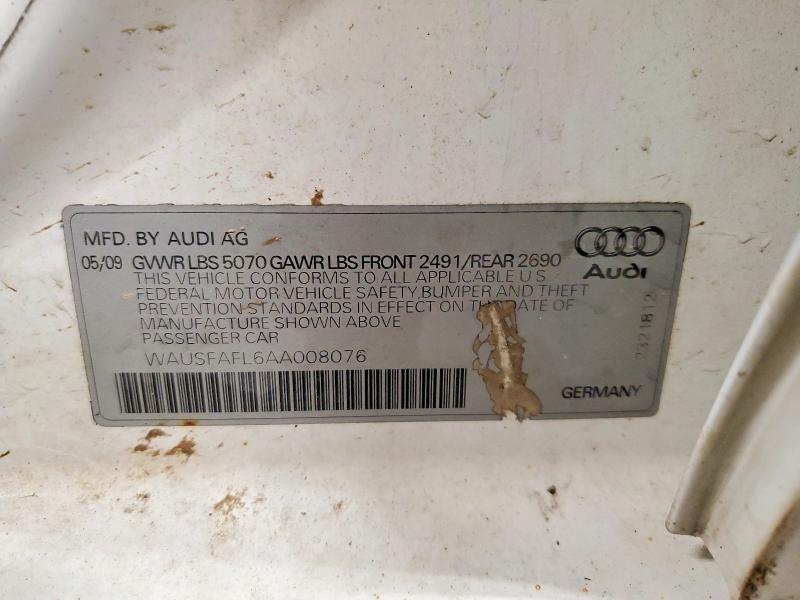 54922566 :رقم المزاد ، WAUSFAFL6AA008076 vin ، 2010 Audi A4 مزاد بيع