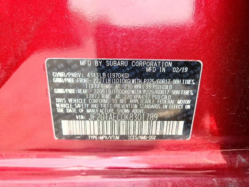Продаж на аукціоні авто 2019 Subaru Crosstrek, vin: JF2GTAEC0K8301789, номер лоту: 53130646
