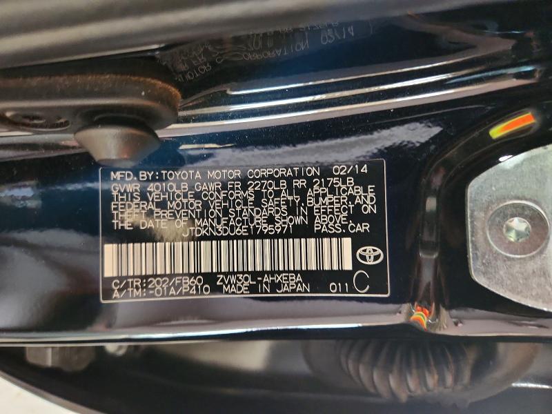 53219276 :رقم المزاد ، JTDKN3DU6E1795971 vin ، 2014 Toyota Prius مزاد بيع