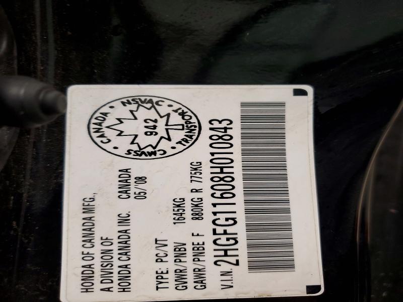 54371586 :رقم المزاد ، 2HGFG11608H010843 vin ، 2008 Honda Civic مزاد بيع