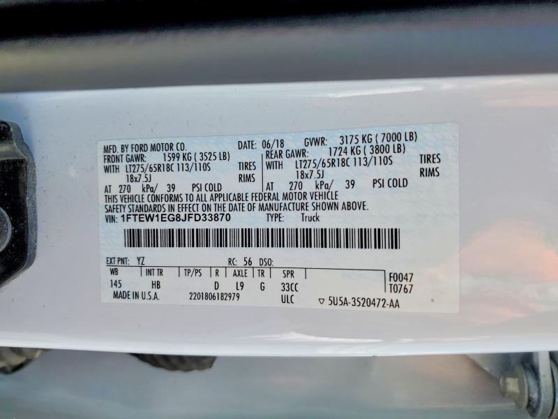 Aukcja sprzedaży 2018 Ford F150, vin: 1FTEW1EG8JFD33870, numer aukcji: 52778316
