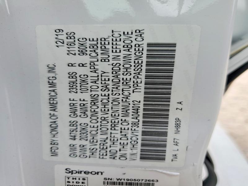 51032546 :رقم المزاد ، 1HGCV1F38LA044012 vin ، 2020 Honda Accord مزاد بيع