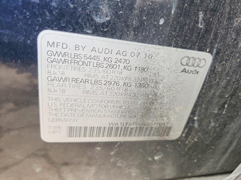 2011 Audi Q5 მანქანა იყიდება აუქციონზე, vin: WA1LFAFP8BA017092, აუქციონის ნომერი: 52814556