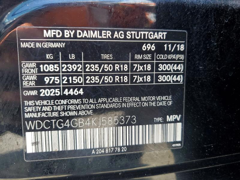 Auction sale of the 2019 Mercedes-benz Gla, vin: WDCTG4GB4KJ585373, lot number: 54676416