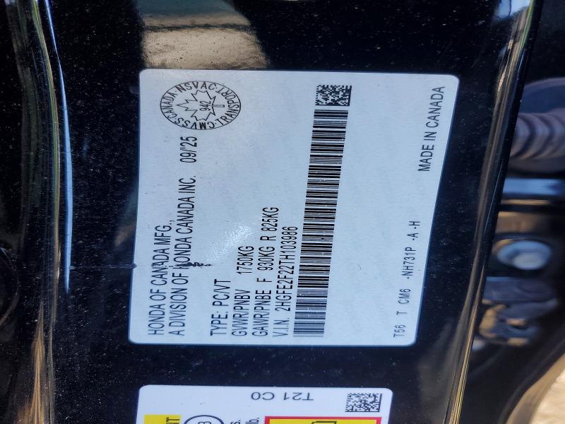 Aukcja sprzedaży 2026 Honda Civic, vin: 2HGFE2F22TH103986, numer aukcji: 53334106