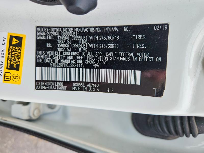 Продажа на аукционе авто 2018 Toyota Highlander, vin: 5TDJZRFH0JS834442, номер лота: 54199586