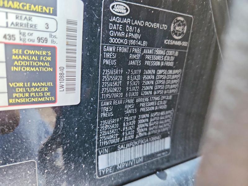 Продаж на аукціоні авто 2016 Land Rover Range Rover Sport, vin: SALWR2KF9GA108840, номер лоту: 52376816