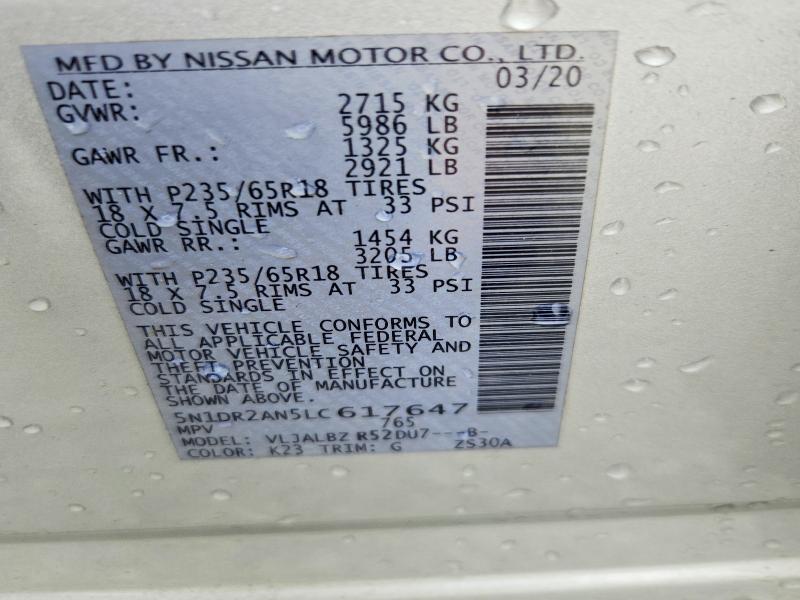 Aukcja sprzedaży 2020 Nissan Pathfinder, vin: 5N1DR2AN5LC617647, numer aukcji: 54514046