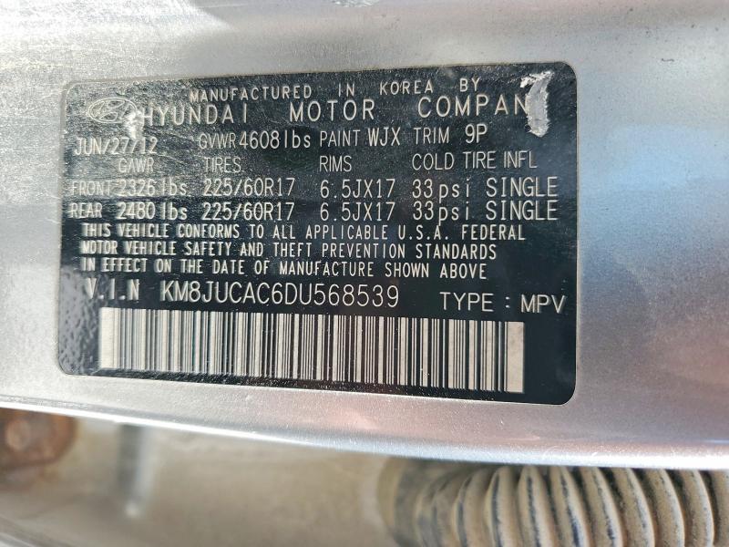 Продажа на аукционе авто 2013 Hyundai Tucson, vin: KM8JUCAC6DU568539, номер лота: 55278546