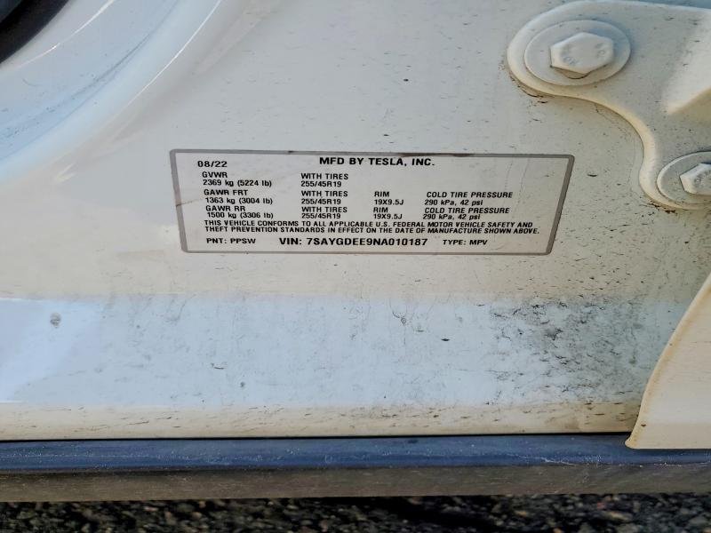 Продажа на аукционе авто 2022 Tesla Model Y, vin: 7SAYGDEE9NA010187, номер лота: 52101826