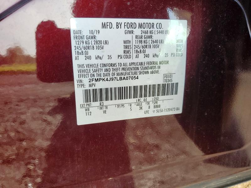 Продаж на аукціоні авто 2020 Ford Edge, vin: 2FMPK4J97LBA07054, номер лоту: 54399416