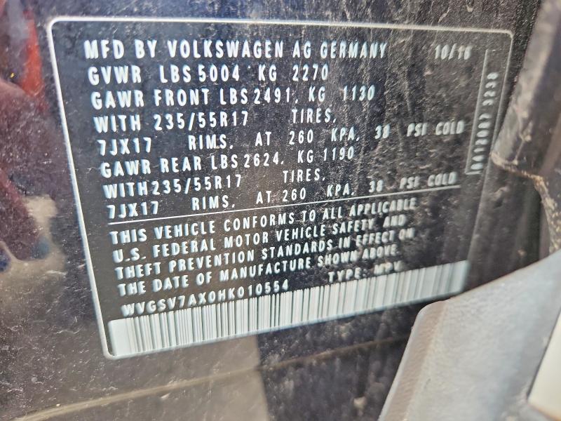 51496716 :رقم المزاد ، WVGSV7AX0HK010554 vin ، 2017 Volkswagen Tiguan مزاد بيع