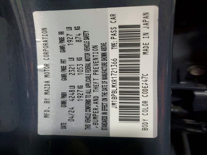 Aukcja sprzedaży 2024 Mazda 3, vin: JM1BPBLMXR1721366, numer aukcji: 54622786