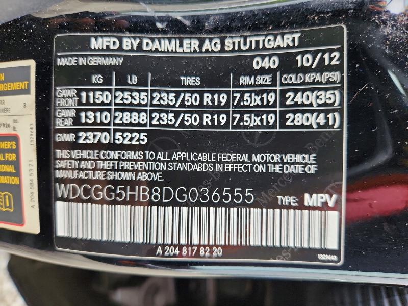 53231186 :رقم المزاد ، WDCGG5HB8DG036555 vin ، 2013 Mercedes-benz Glk مزاد بيع