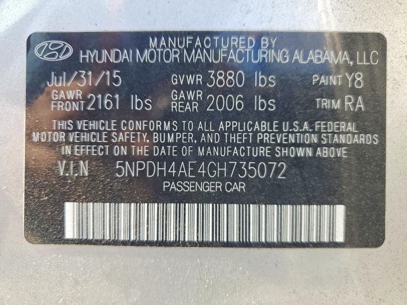Aukcja sprzedaży 2016 Hyundai Elantra, vin: 5NPDH4AE4GH735072, numer aukcji: 53000236
