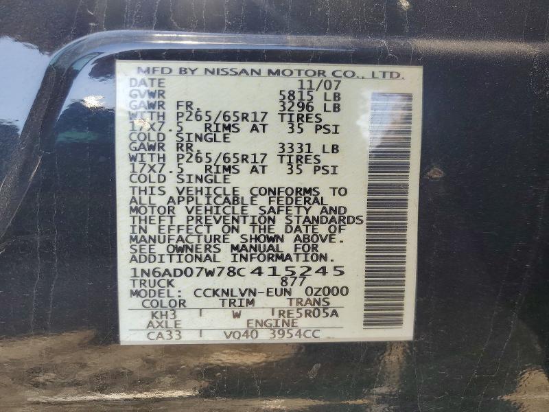 52223676 :رقم المزاد ، 1N6AD07W78C415245 vin ، 2008 Nissan Frontier مزاد بيع