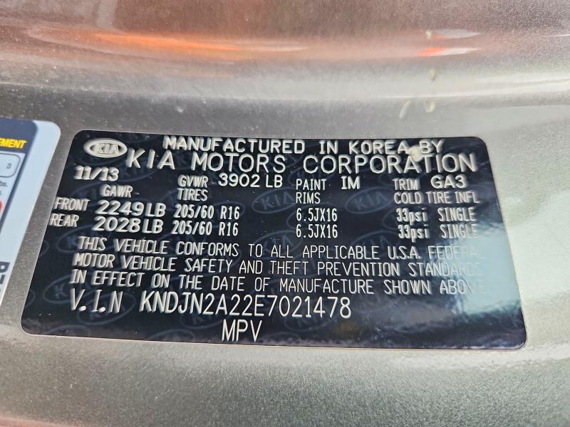 53918466 :رقم المزاد ، KNDJN2A22E7021478 vin ، 2014 Kia Soul مزاد بيع