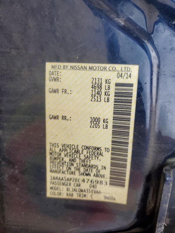 Продаж на аукціоні авто 2014 Nissan Maxima, vin: 1N4AA5AP2EC476983, номер лоту: 52059706