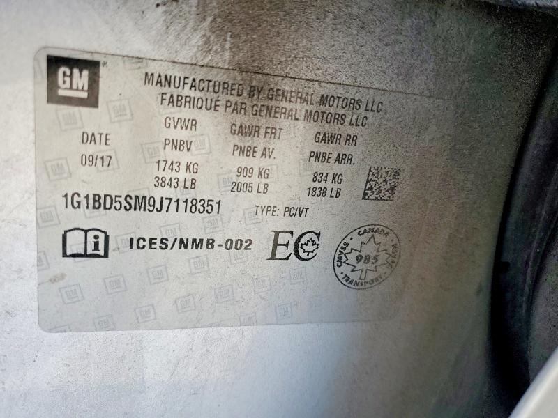 Продаж на аукціоні авто 2018 Chevrolet Cruze, vin: 1G1BD5SM9J7118351, номер лоту: 51968096