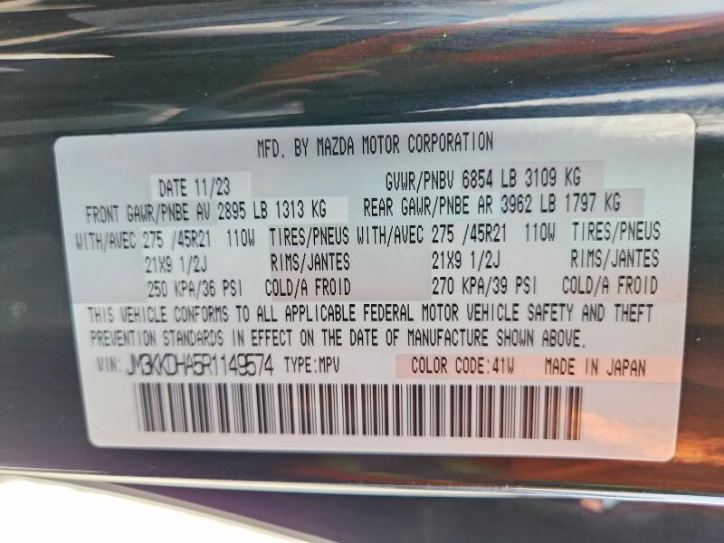 Aukcja sprzedaży 2024 Mazda Cx-90, vin: JM3KKDHA5R1149574, numer aukcji: 51284736