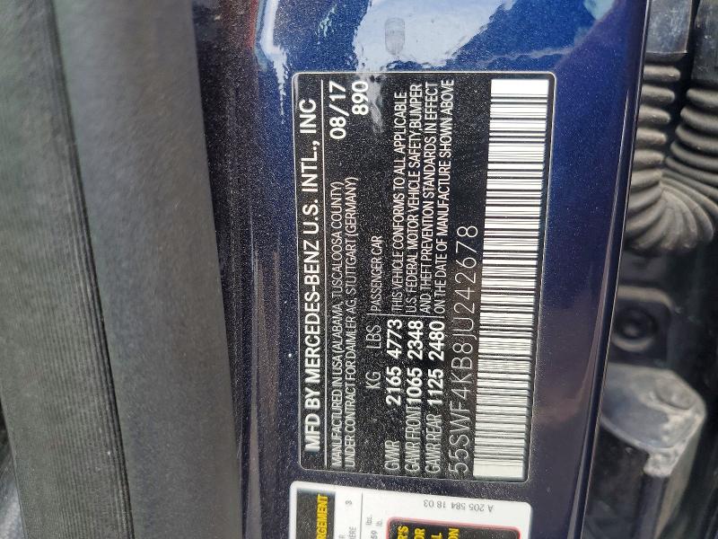 55407776 :رقم المزاد ، 55SWF4KB8JU242678 vin ، 2018 Mercedes-benz C مزاد بيع