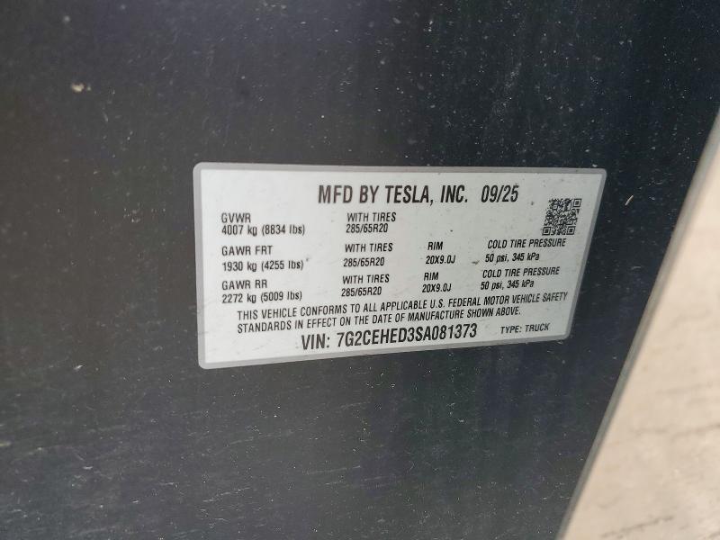 2025 Tesla Cybertruck მანქანა იყიდება აუქციონზე, vin: 7G2CEHED3SA081373, აუქციონის ნომერი: 52558026