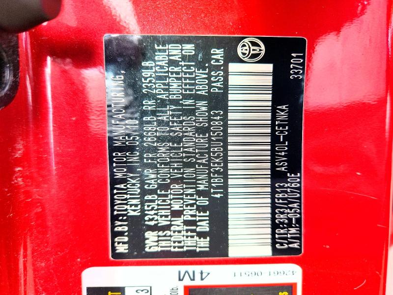 Продажа на аукционе авто 2011 Toyota Camry, vin: 4T1BF3EK5BU150843, номер лота: 51331536