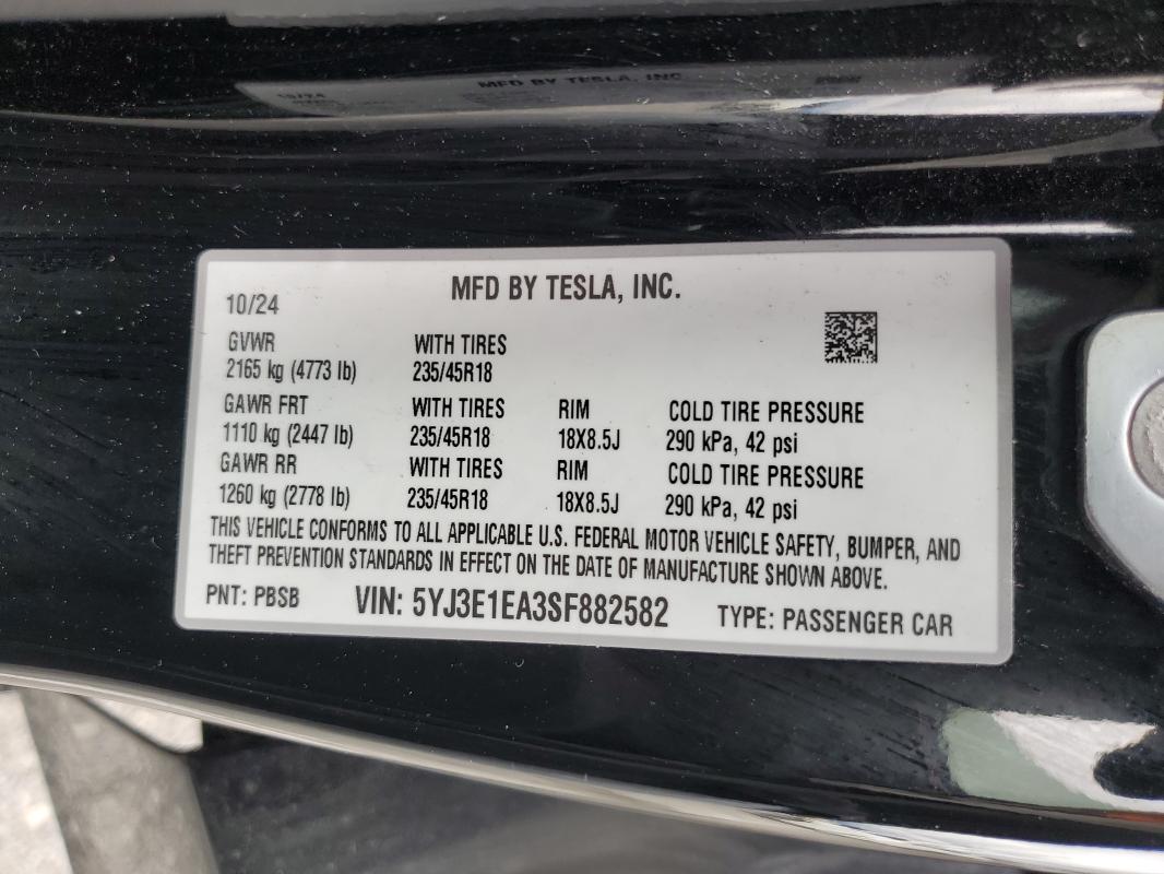 Продаж на аукціоні авто 2025 Tesla Model 3, vin: 5YJ3E1EA3SF882582, номер лоту: 55430746