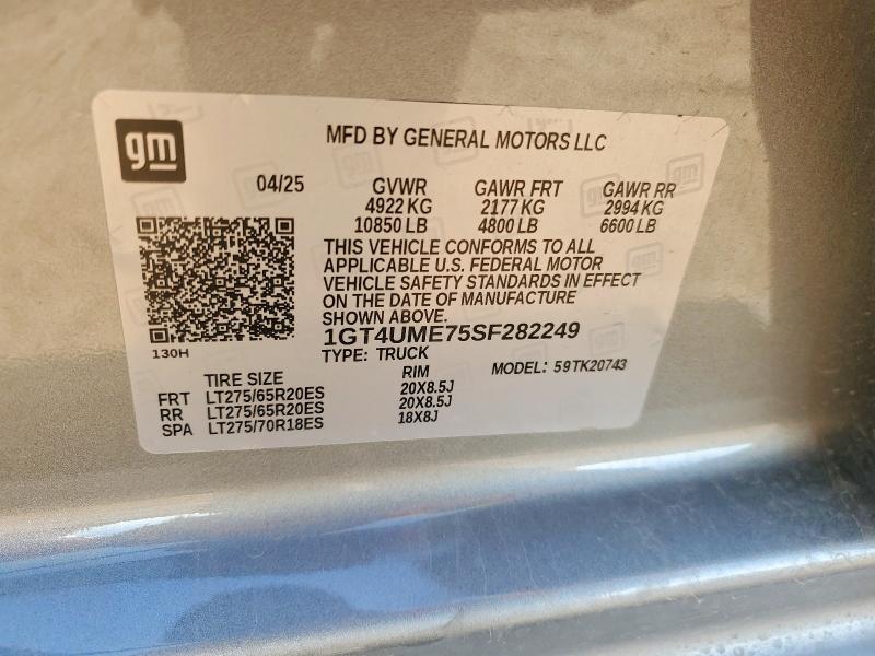 2025 Gmc Sierra მანქანა იყიდება აუქციონზე, vin: 1GT4UME75SF282249, აუქციონის ნომერი: 53342496