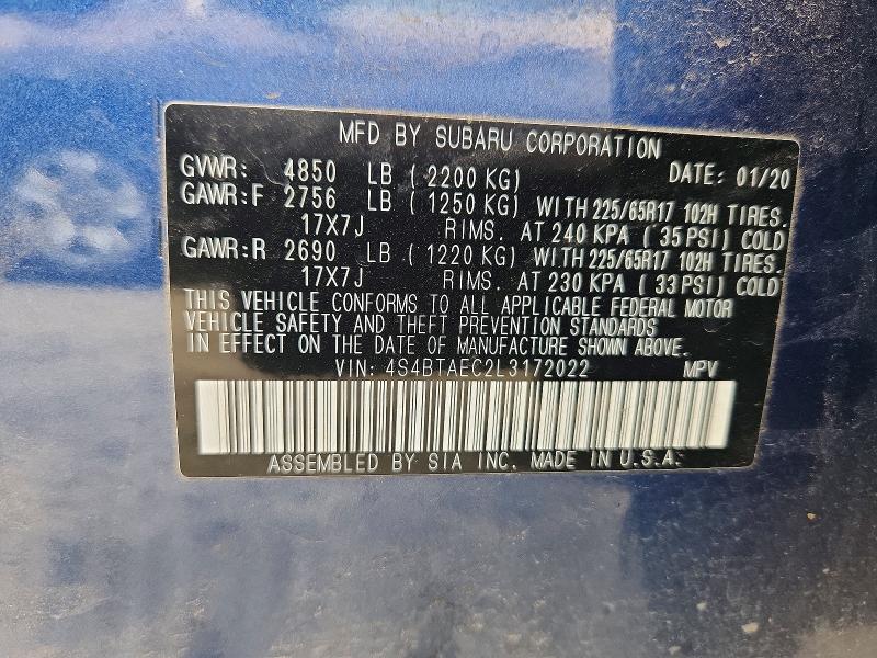 Продаж на аукціоні авто 2020 Subaru Outback, vin: 4S4BTAEC2L3172022, номер лоту: 53764826