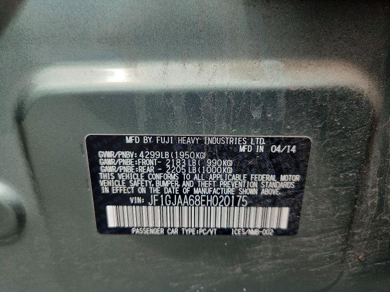 2014 Subaru Impreza მანქანა იყიდება აუქციონზე, vin: JF1GJAA68EH020175, აუქციონის ნომერი: 54318766