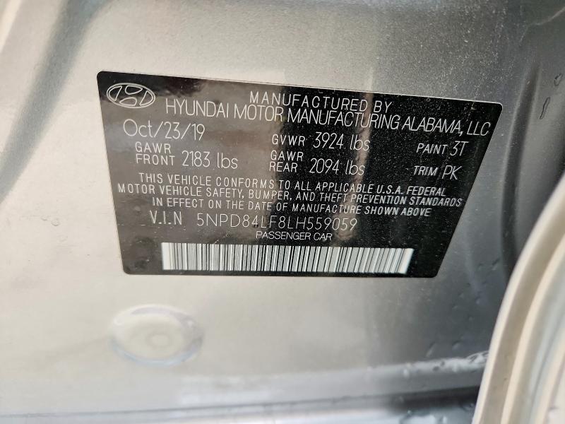 52763066 :رقم المزاد ، 5NPD84LF8LH559059 vin ، 2020 Hyundai Elantra مزاد بيع