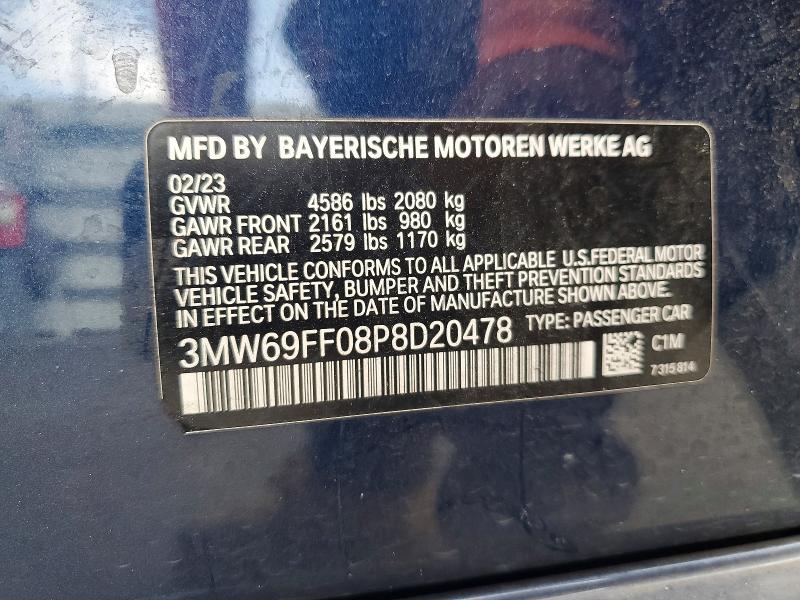 2023 Bmw 330i მანქანა იყიდება აუქციონზე, vin: 3MW69FF08P8D20478, აუქციონის ნომერი: 52353036
