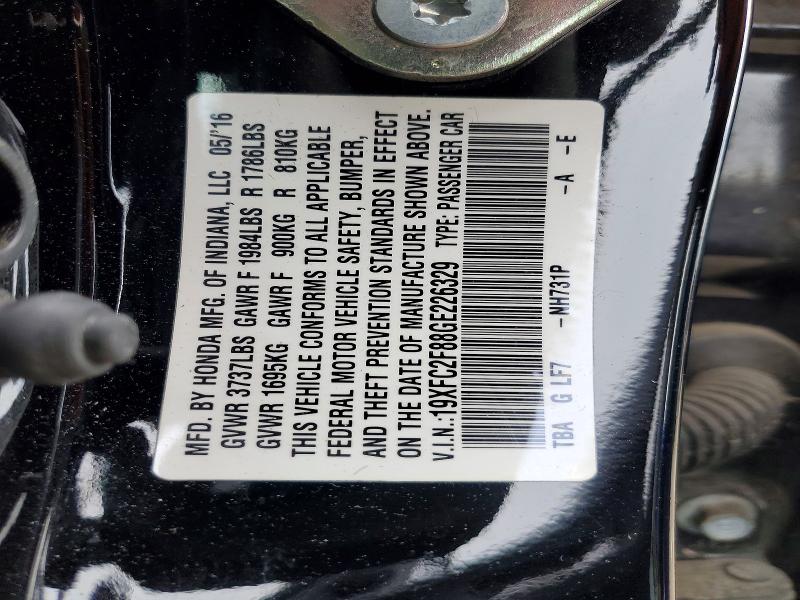 52438376 :رقم المزاد ، 19XFC2F88GE226329 vin ، 2016 Honda Civic مزاد بيع