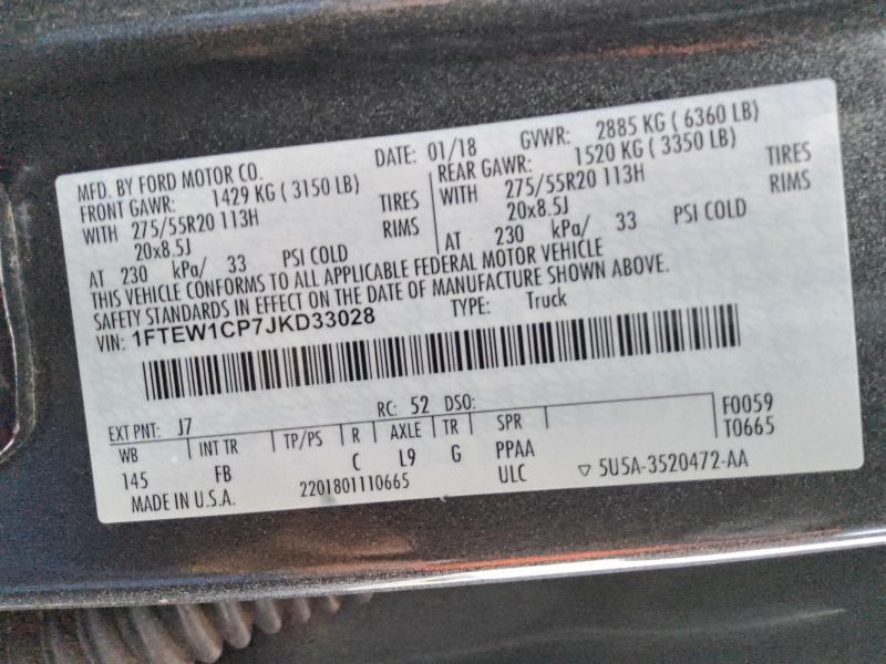 53955666 :رقم المزاد ، 1FTEW1CP7JKD33028 vin ، 2018 Ford F150 مزاد بيع