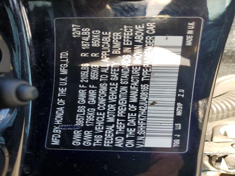 Продаж на аукціоні авто 2018 Honda Civic, vin: SHHFK7H42JU408165, номер лоту: 54756956