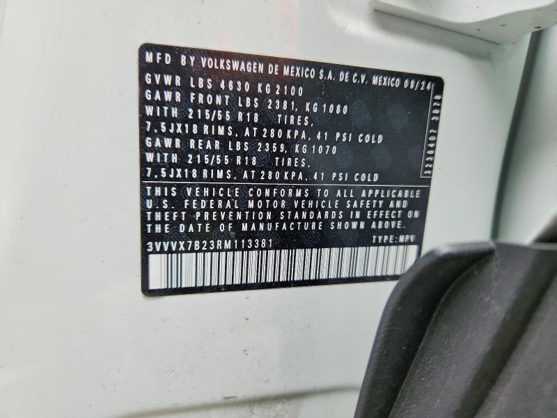 Продажа на аукционе авто 2024 Volkswagen Taos, vin: 3VVVX7B23RM113381, номер лота: 54121286