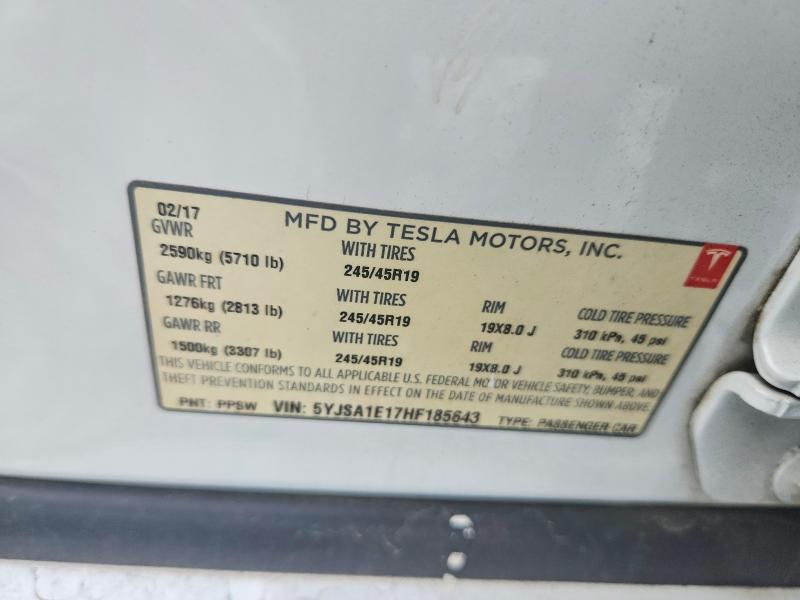 Продаж на аукціоні авто 2017 Tesla Model S, vin: 5YJSA1E17HF185643, номер лоту: 54551426
