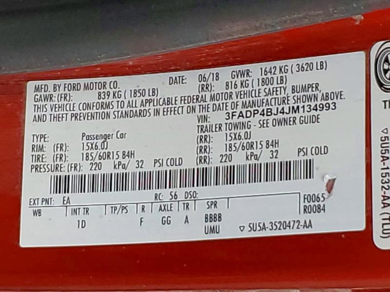 52209146 :رقم المزاد ، 3FADP4BJ4JM134993 vin ، 2018 Ford Fiesta مزاد بيع